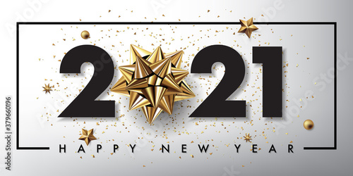 Merry christmas and happy new year 2021 vector greeting card and poster design with golden ribbon and star.Vector eps10.