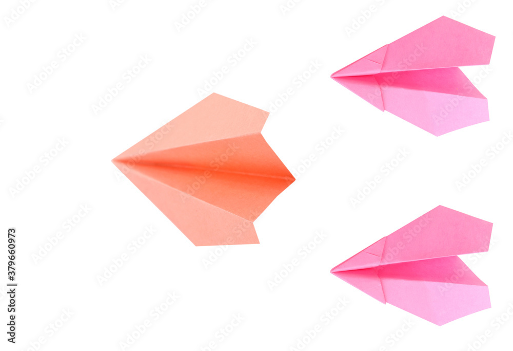 A leading paper plane on white A leading paper plane on white