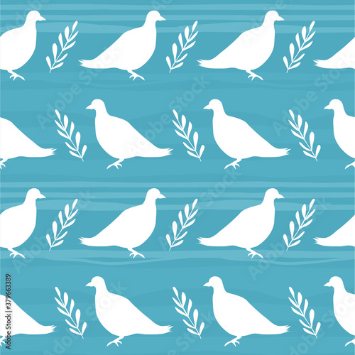 Seamless pattern, birds, hand drawn overlapping backdrop. Colorful background vector. Cute illustration, doves. Decorative wallpaper, good for printing