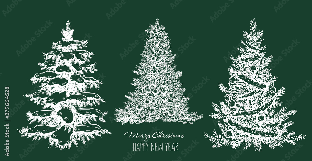 Fototapeta premium Christmas tree hand drawn illustration 