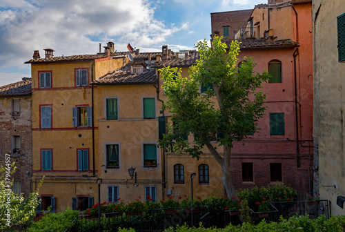 Colorful houses at the old town of Siena  Tuscany Region in Italy 
