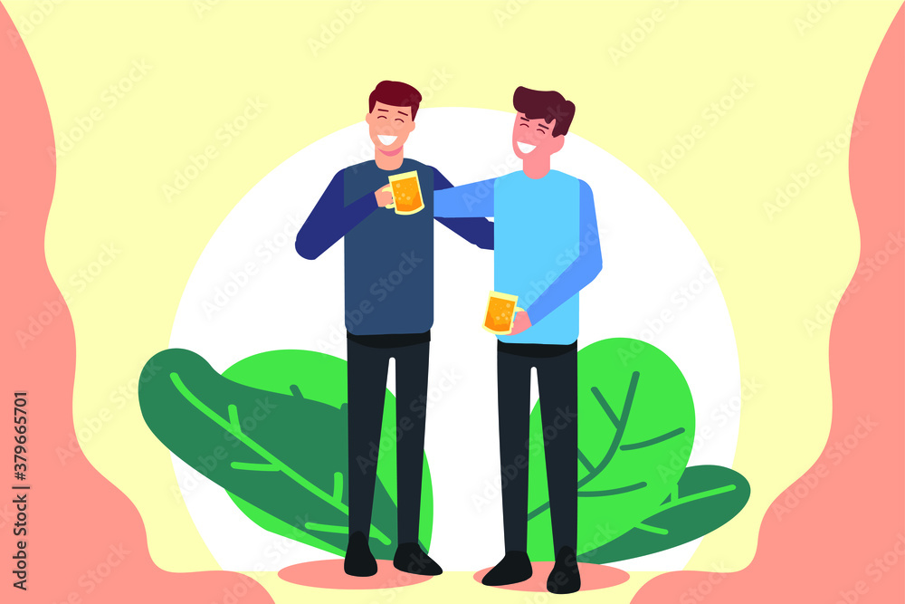 Social drinking vector concept: Two cheerful male friends drinking beer together Social drinking vector concept: Two cheerful male friends drinking beer together