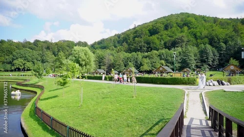 Superb view from the bridge of Noua Lake in Brasov, Romania photo