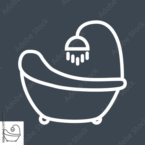 Bath Thin Line Vector Icon Isolated on the Black Background.