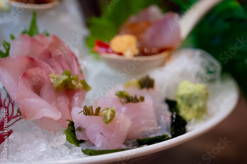 Top grade japanese sashimi or raw fish on ice