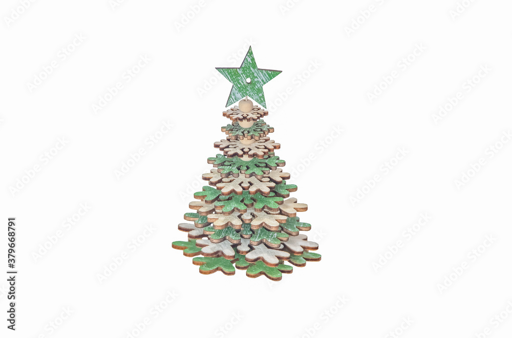 Wooden Christmas Tree Decoration, isolated on a White Background Wooden Christmas Tree Decoration, isolated on a White Background