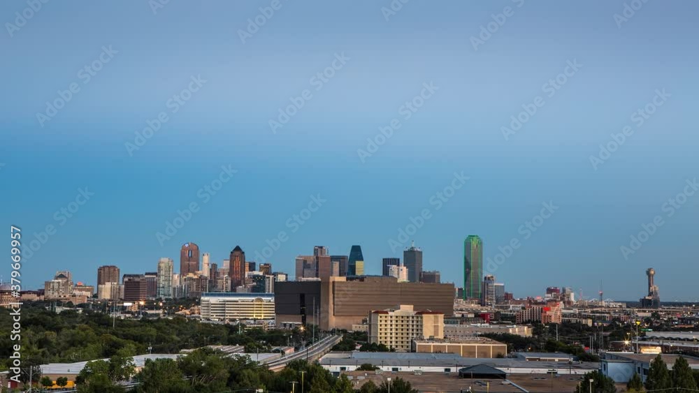 Sunset over traffic and Dallas city skyline, Texas, United States Sunset over traffic and Dallas city skyline, Texas, United States