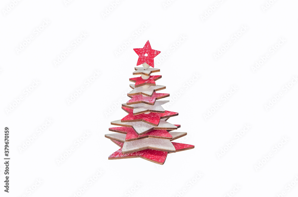 Wooden Christmas Tree Decoration, isolated on a White Background Wooden Christmas Tree Decoration, isolated on a White Background