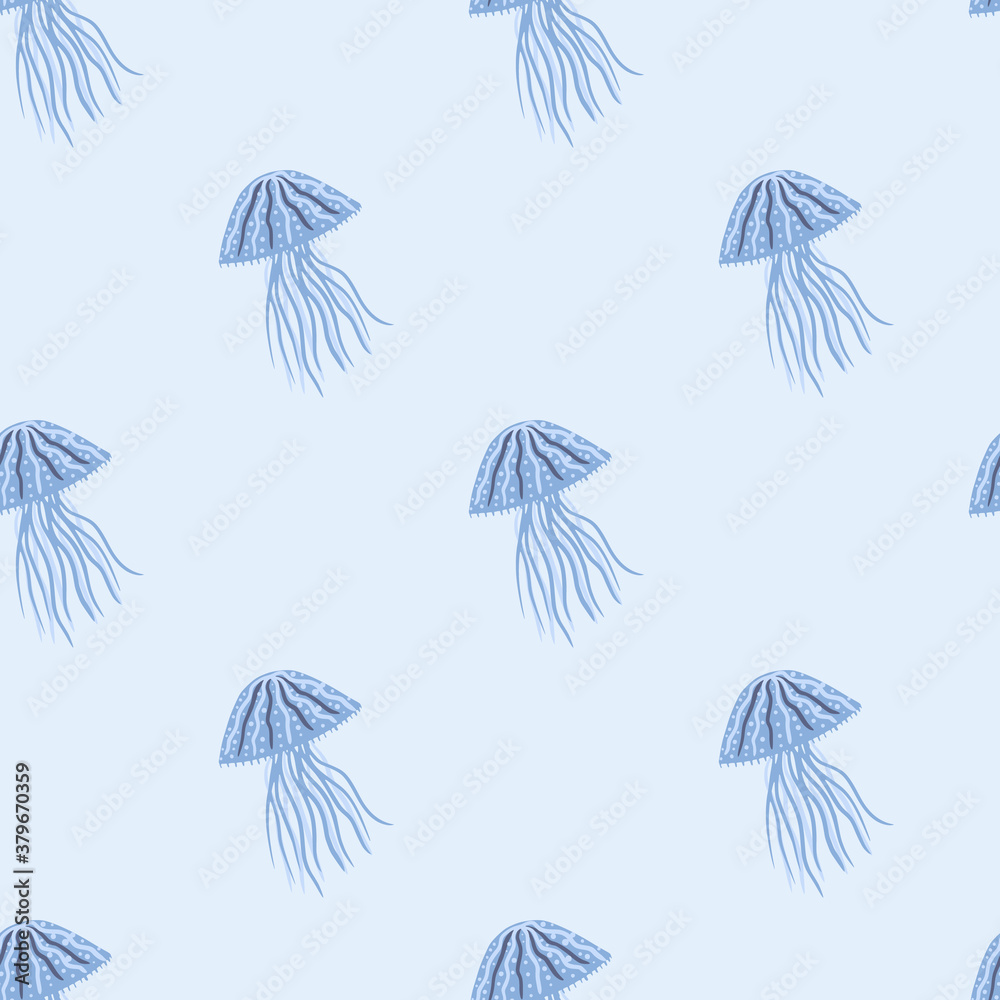 Fototapeta Light simple seamless pattern with blue jelyfish ornament