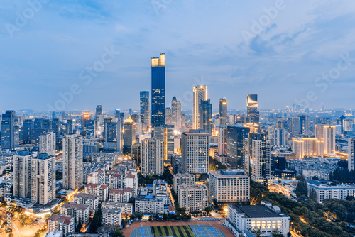 Skyline night view of high-rise buildings in Nanjing, Jiangsu, China