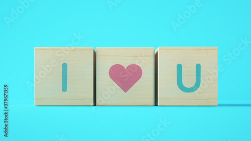 I love you wood cubes 3d rendering
