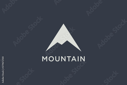 Abstract Mountain Logo. White Mount Silhouette Geometric Triangle Shape isolated on Blue Background. Flat Vector Logo Design Template Element.