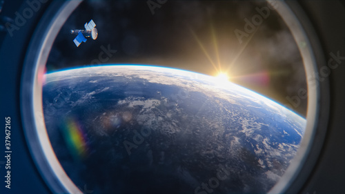 Quadro em tela Breathtaking View of the Planet Earth from International Space Station Porthole