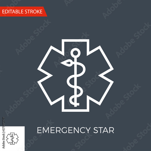 Emergency Star Thin Line Vector Icon. Flat Icon Isolated on the Black Background. Editable Stroke EPS file. Vector illustration.