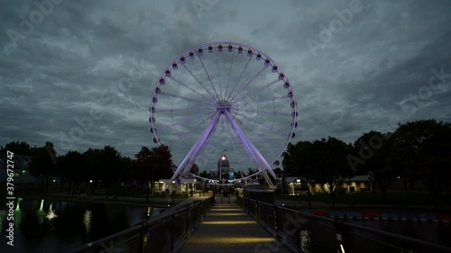 The purple lit ferris wheel at the popular Montreal amusement park - Pandemic photo