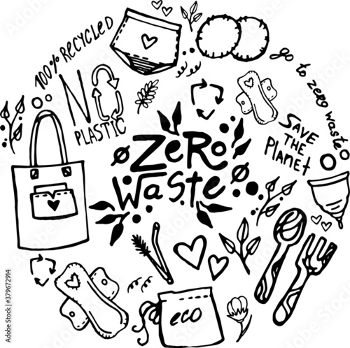 Zero Waste set feminine hygiene and handwritten fonts