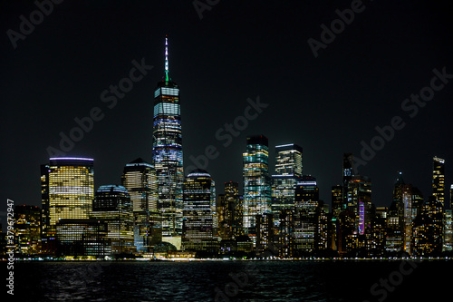 Amazing panoramic view of New York city skyline and skyscraper at beautiful night view in midtown Manhattan.