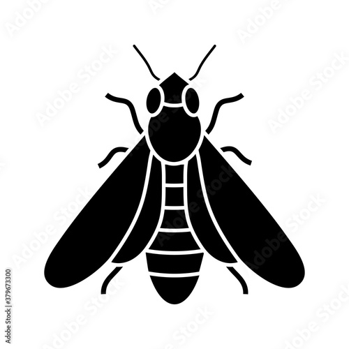 Dessin vectorielle - Silhouette d’une abeille noire sur un fond blanc.