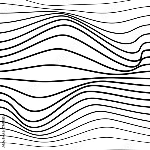 Distorted wave monochrome texture. Abstract dynamical rippled surface. Vector stripe deformation background.