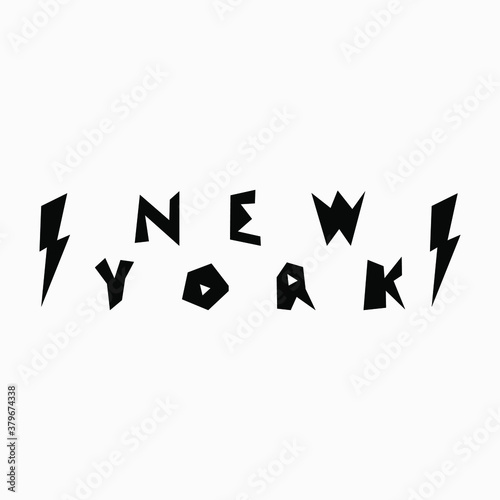 New york city lightning logo icon sign symbol Hand drawn calligraphy lettering Modern abstract geometric cartoon design style Fashion print clothes apparel greeting invitation card banner poster flyer