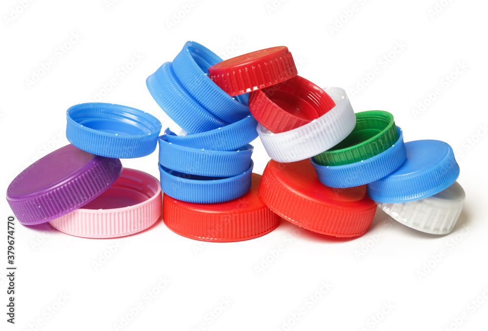 Heap of plastic bottle caps ready for recycling Heap of plastic bottle caps ready for recycling