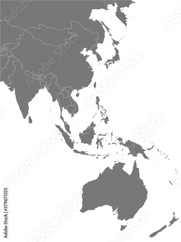 Map of Southeast Asian on white background. Detailed map of  Southeast Asian with Australia, New Zealand. Template. Stock vector. EPS10.