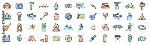 Camping and outdoor outline icons vector