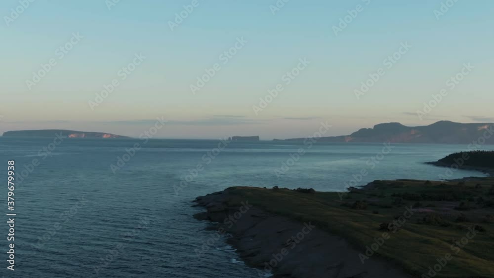 Edge of the Saint Lawrence River in Quebec during sunset - Aerial Edge of the Saint Lawrence River in Quebec during sunset - Aerial