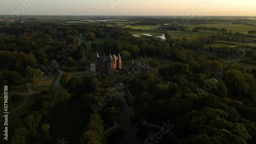 Castle De Haar, Haarzuilens, Utrecht, Netherlands,cinematic drone footage photo