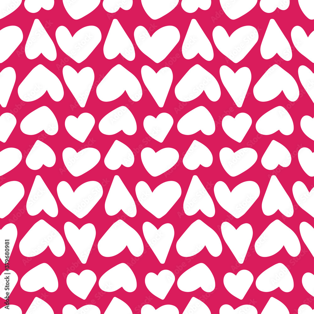 Vector seamless abstract image pattern with cute white hearts on pink background