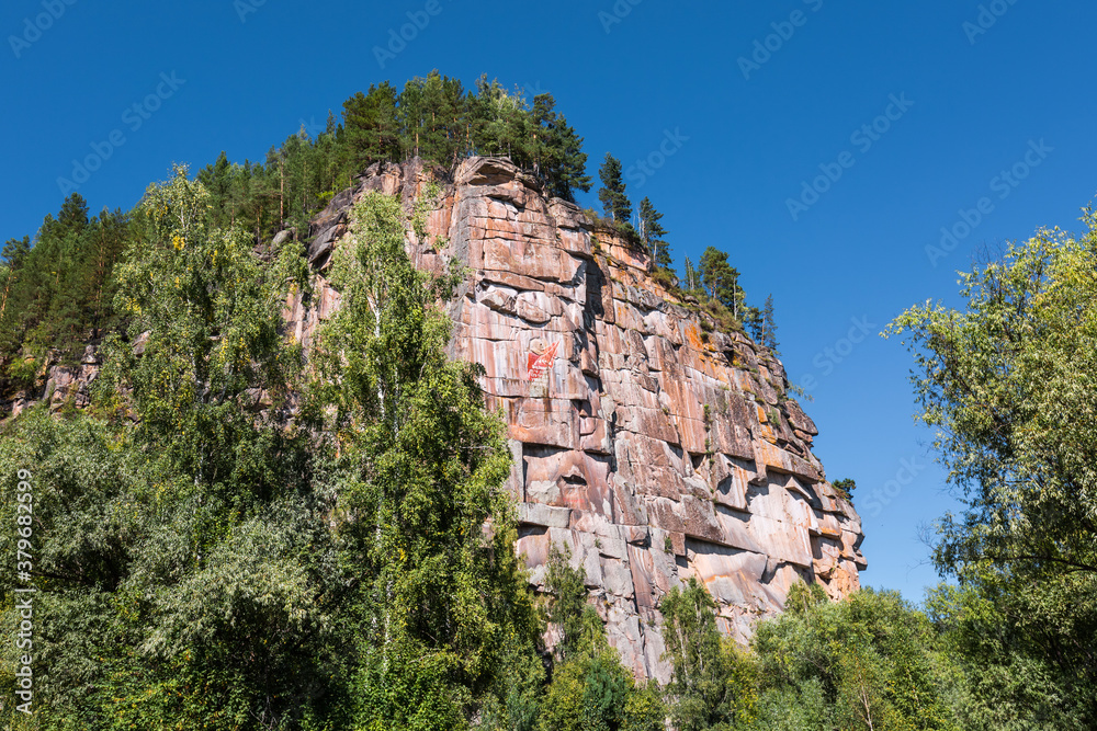 Lenin's profile carved into the rock. Аltai republic