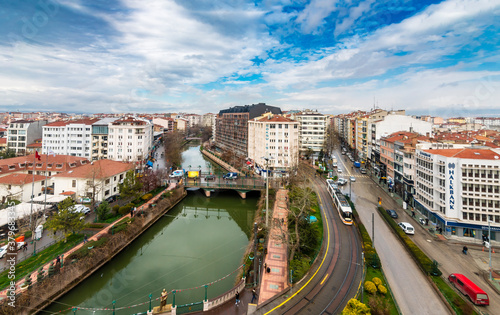 Porsuk River aerial view in Eskisehir City. Eskisehir is populer tourist destination in Turkey.