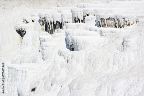 the background of the white Pamukkale travertines without water © linkvel