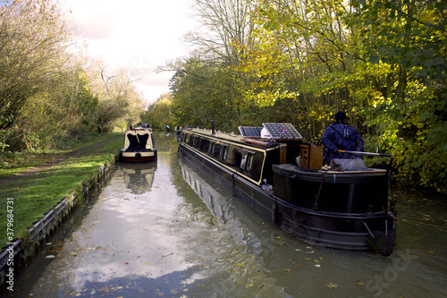 Fototapeta Narrowboats on the South Oxford Canal,  Upper Heyford, Oxfordshire, England, UK