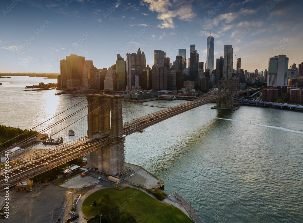 Fototapeta Brooklyn Bridge panorama o zachodzie słońca Nowy Jork