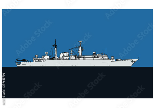 type 22 batch 2 broadsword-class frigate. Vector image for illustrations and infographics.