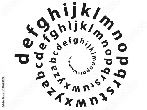 Spiral alphabet with black lettres on white background.