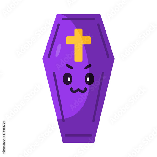 Isolated coffin cartoon kawaii. Halloween icon - Vector