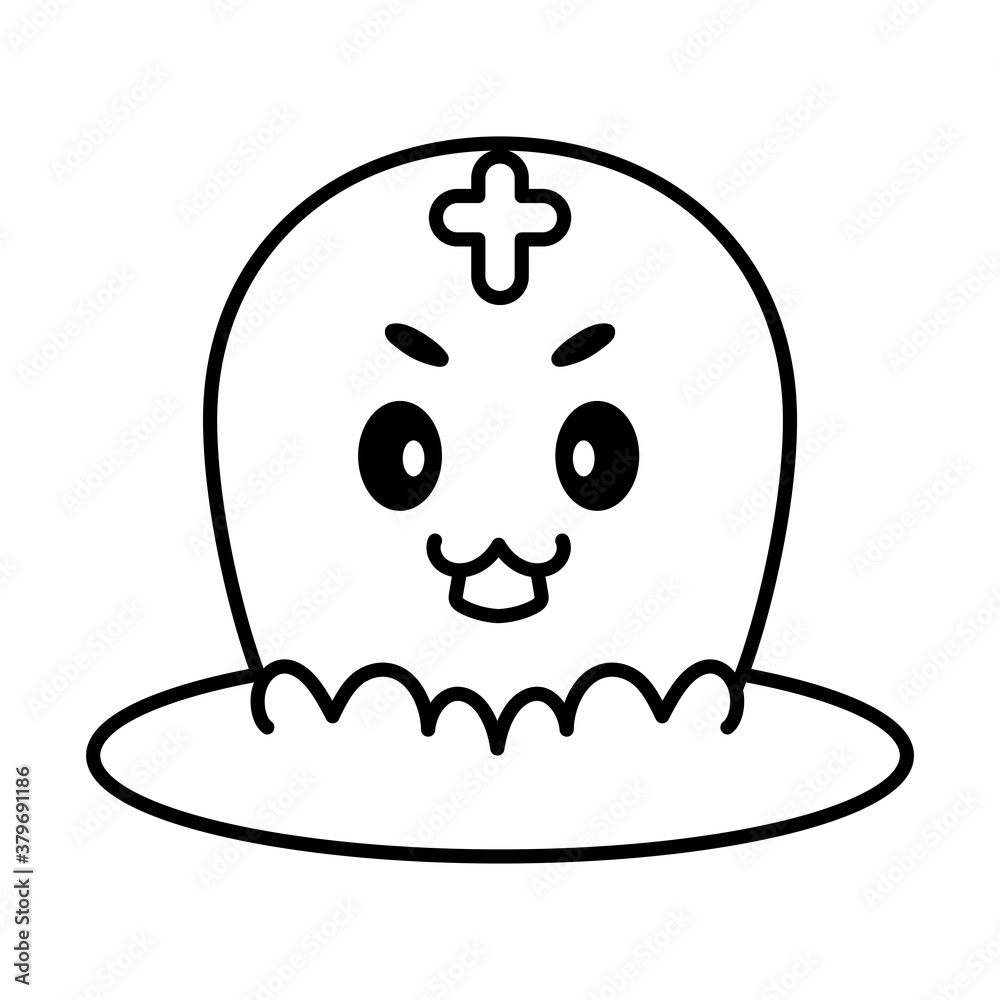 Isolated cute tombstone kawaii. Halloween icon - Vector Isolated cute tombstone kawaii. Halloween icon - Vector