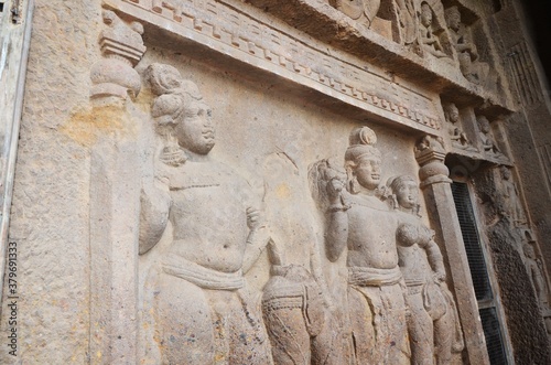 detail of an stone carving in kanheri caves mumbai