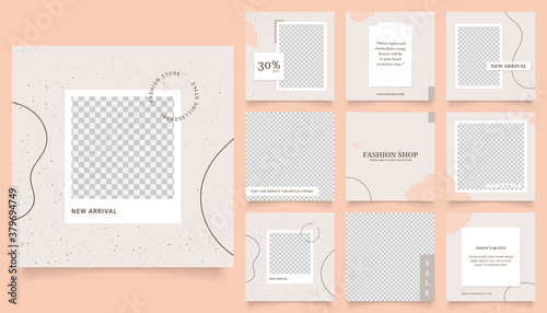 social media template banner fashion sale promotion. fully editable instagram and facebook square post frame puzzle organic sale poster. brown orange grey vector background
