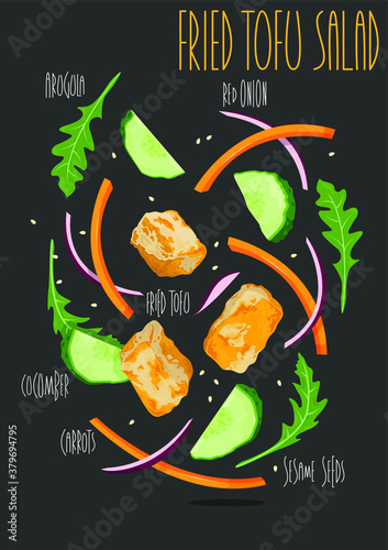 Tofu Salad With Asian Inspired Vinaigrette. Vector illustration