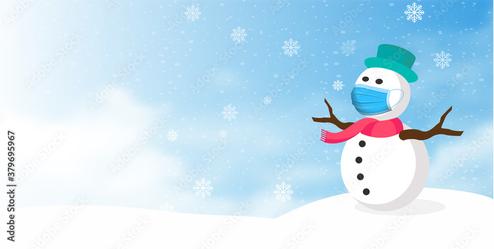 Snowman wearing protective medical mask in winter to protect against coronavirus
Snowman wearing protective medical mask in winter to protect against coronavirus