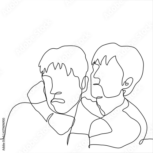 fight between two men. an aggressive man grabbed another by the neck, the victim twisted his mouth from suffocation. one continuous line drawing concept of attack, aggression, violence, criminal