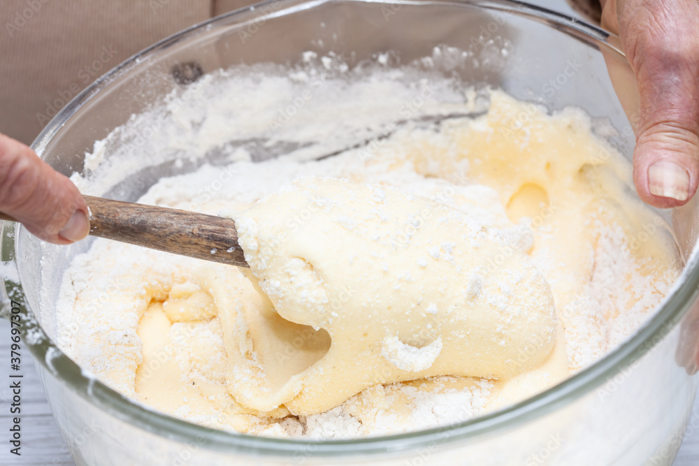 Close-up of a sponge cake dough preparation Close-up of a sponge cake dough preparation