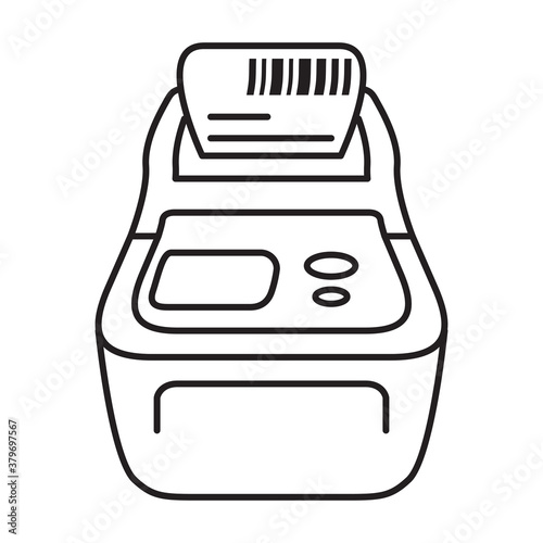 Bar code printer.Label printer vector flat Check print.Outline line icon business.Isolated on a white background.