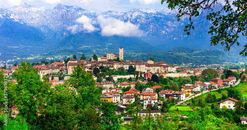 Scenic village Feltre surrounded by Dolomites Alps mountains in norther Italy, Belluno province. Italy photo