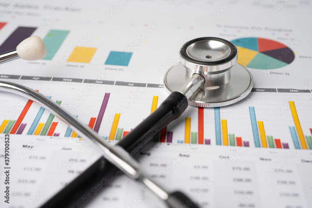 Stethoscope on chart graph paper, finance, account, statistic, analytic economy Business concept. Stethoscope on chart graph paper, finance, account, statistic, analytic economy Business concept.