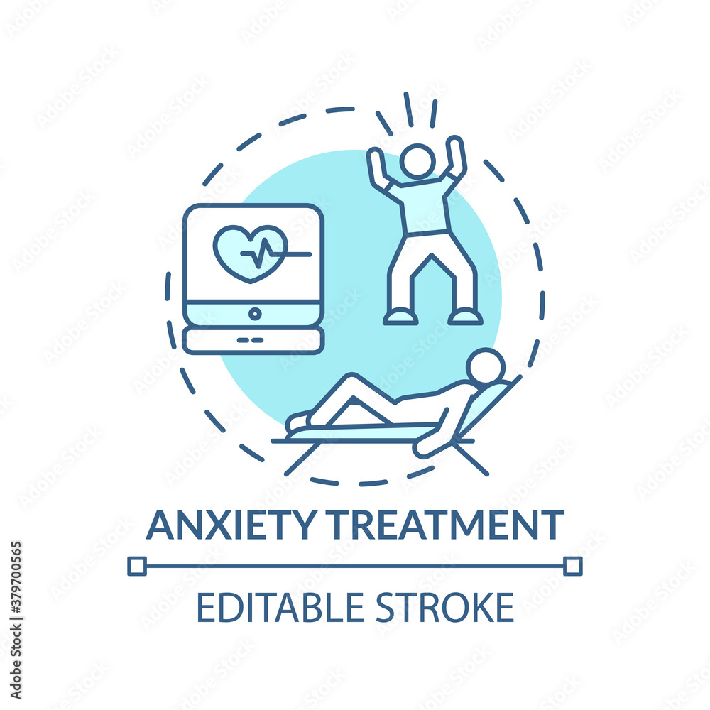 Anxiety treatment concept icon. Panic attack idea thin line illustration. Disorder diagnostics. Muscle tension. Psychological therapy. Vector isolated outline RGB color drawing. Editable stroke Anxiety treatment concept icon. Panic attack idea thin line illustration. Disorder diagnostics. Muscle tension. Psychological therapy. Vector isolated outline RGB color drawing. Editable stroke