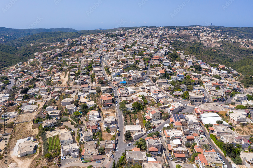 Aerial view of the Druze village of Isfiya, on top of Carmel mountain